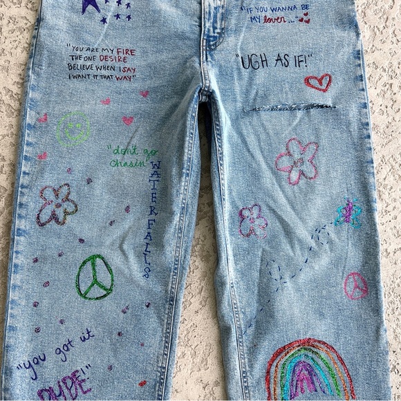 Wild Fable Jeans Size 12 Doodle 90s Relaxed Straight High Rise Y2K Rave Retro - Picture 8 of 10